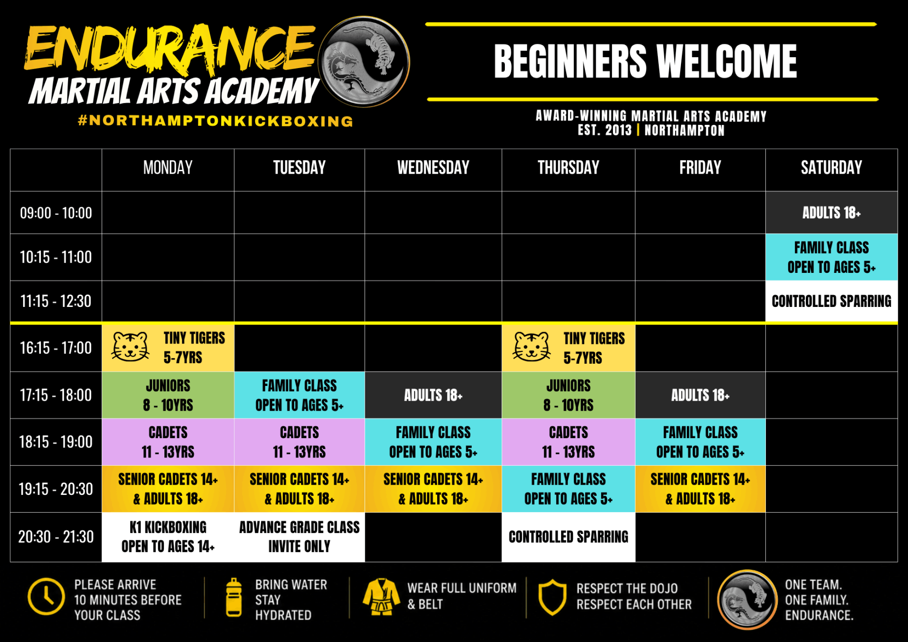 Endurance Timetable