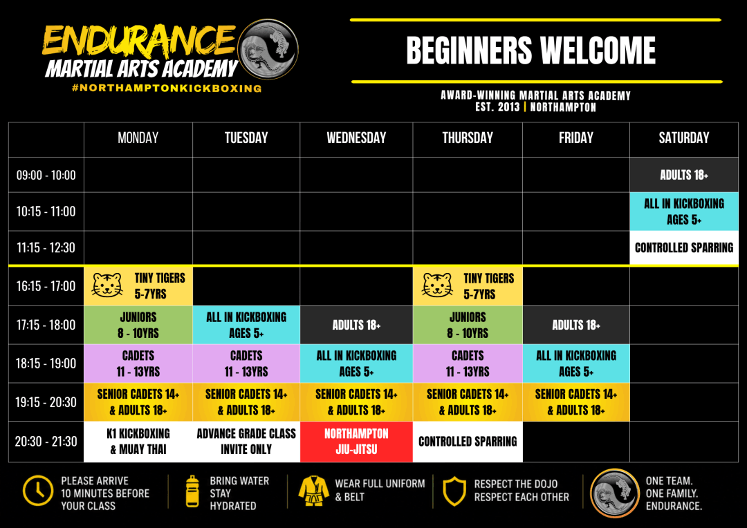 Endurance Children's Kickboxing Timetable