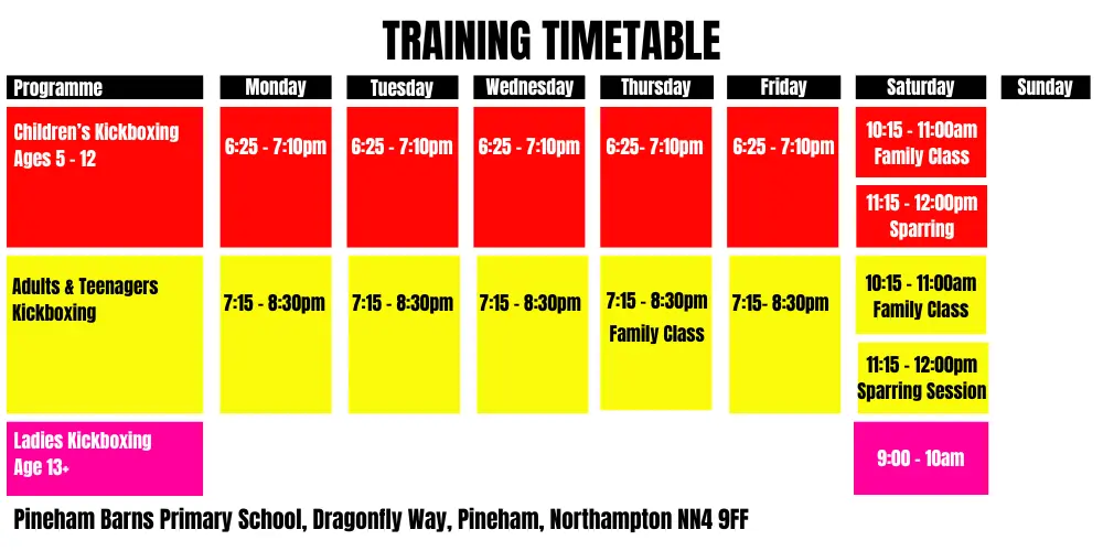 Martial Arts Timetable Kickboxing karate 